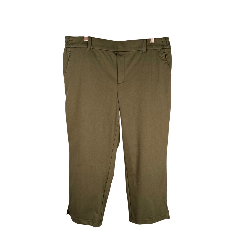 Lands End Pants Womens 1X 16W-18W Olive Green Performance Zip Pockets Cropped